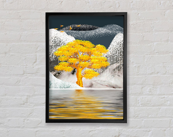 Gold Tree Mountains Framed Print