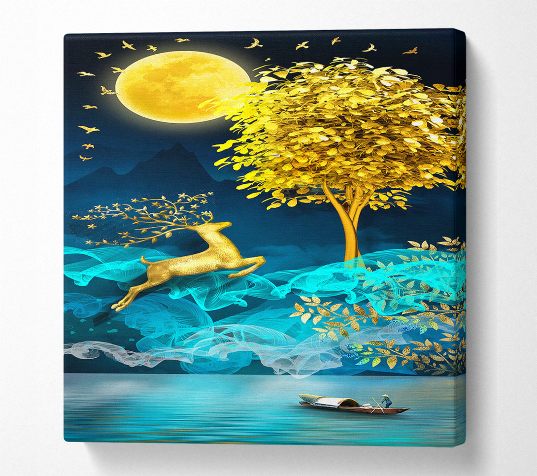  A Canvas Print of Gold Tree On A Lake Canvas Wall Art