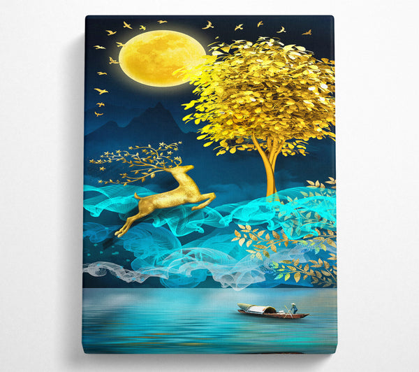  A Canvas Print of Gold Tree On A Lake Canvas Wall Art