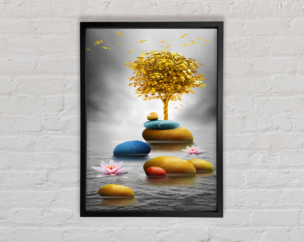 Gold Tree Pebbles Framed Print