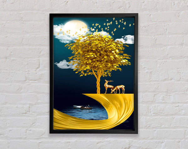 Gold Tree Stag Framed Print