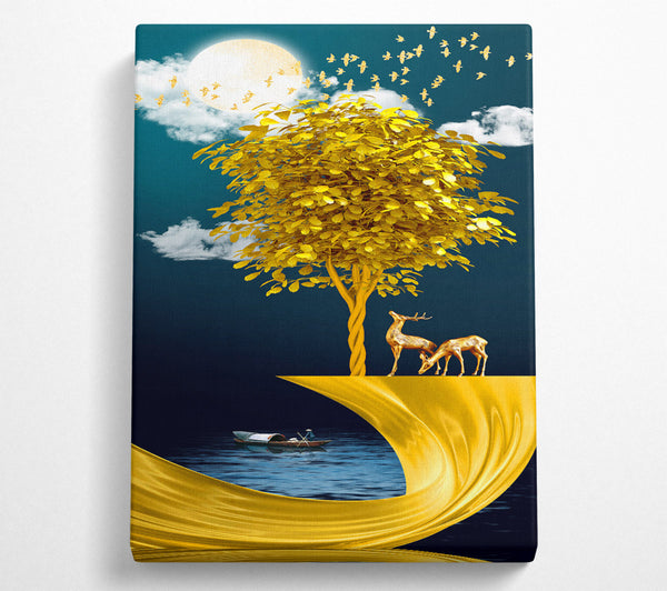  A Canvas Print of Gold Tree Stag Canvas Wall Art
