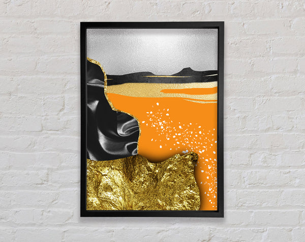 Gold With Orange  Black Abstract Framed Print