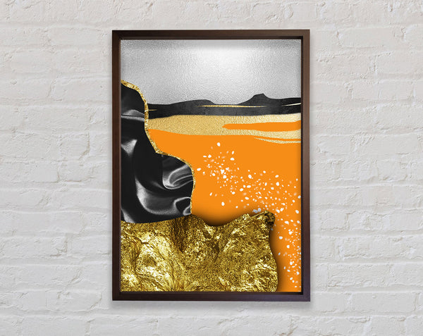 Gold With Orange  Walnut Abstract Framed Print
