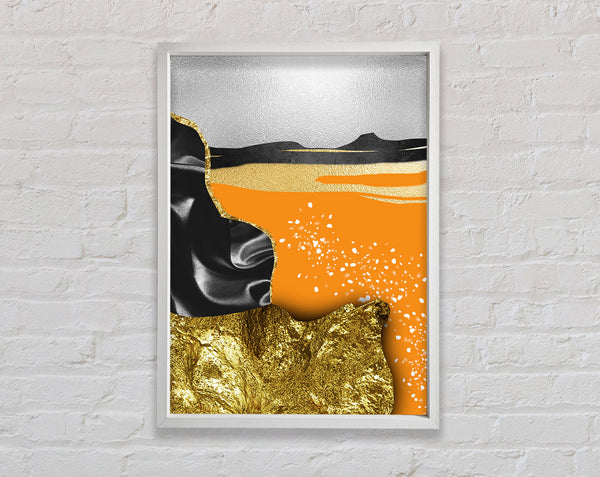 Gold With Orange  White Abstract Framed Print