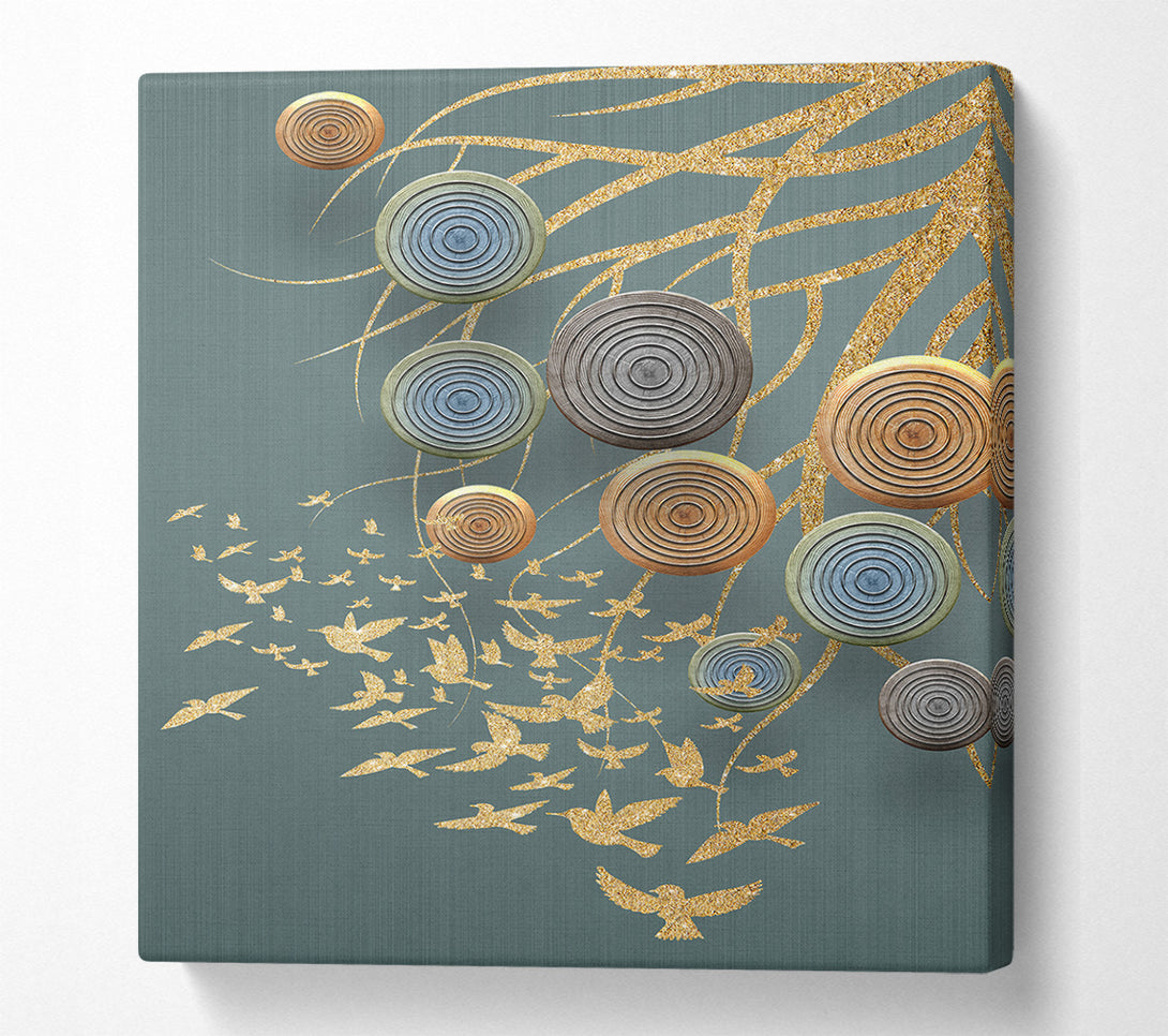  A Canvas Print of Golden Birds  Abstract Circles Canvas Wall Art