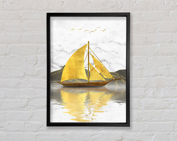 Golden Sail Ship Framed Print