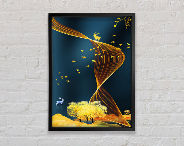 Golden Scene With Swirls Framed Print