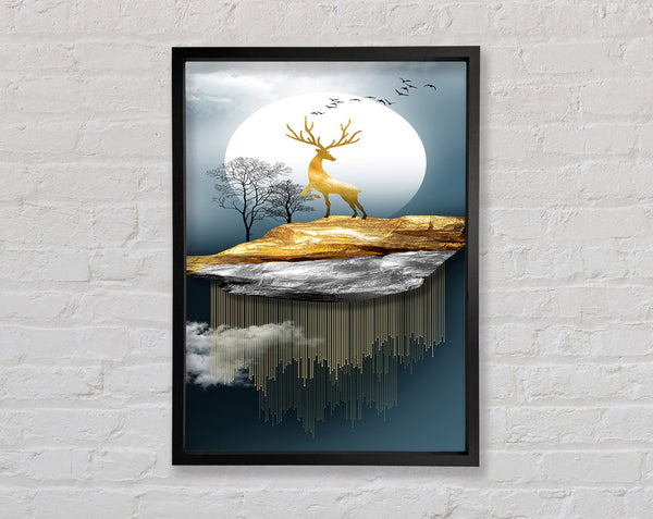Golden Stag On Golden Rock Framed Print
