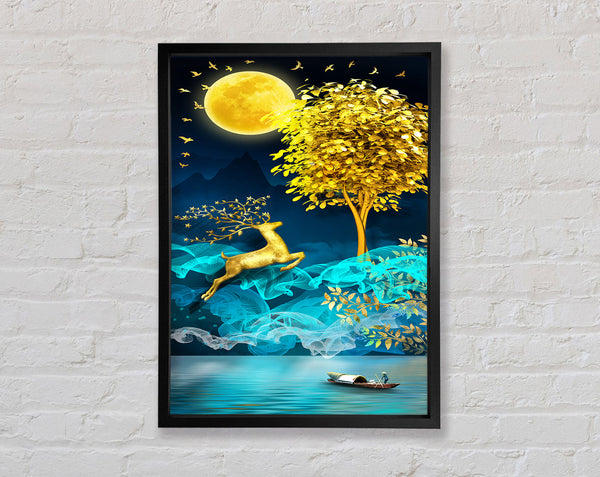 Golden Sun  Boat On Lake Framed Print