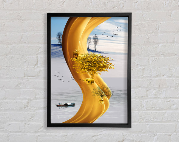 Golden Swirl And Tree Framed Print