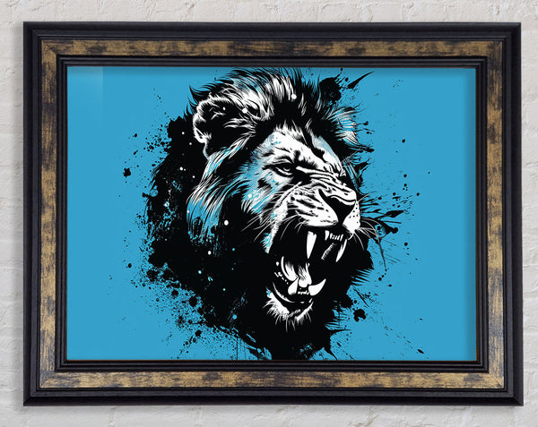 Graffiti Blue Lion Framed Print