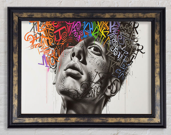 Graffiti Hair Grey Framed Print