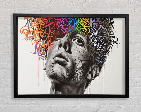 Graffiti Hair Grey Framed Print