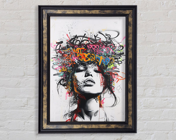 Graffiti Hair Woman Framed Print
