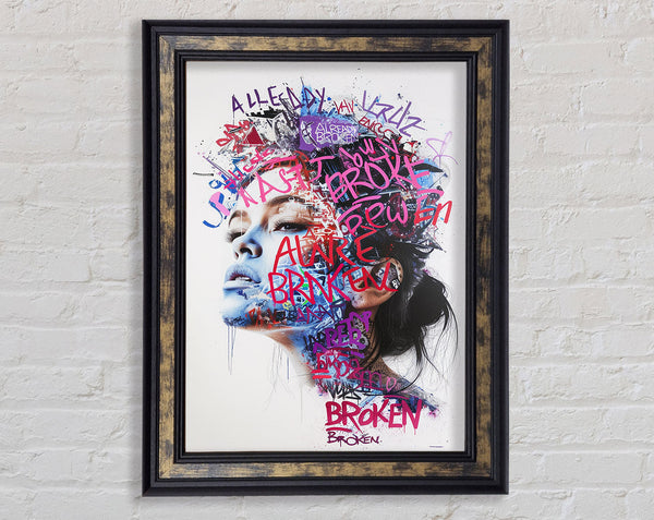 Graffiti Words Broke Woman Framed Print