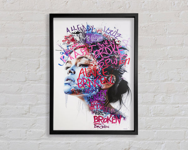 Graffiti Words Broke Woman Framed Print