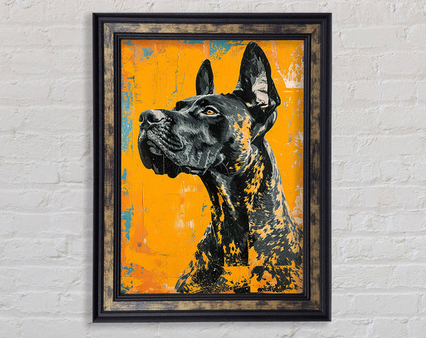 Great Dane On Yellow Framed Print