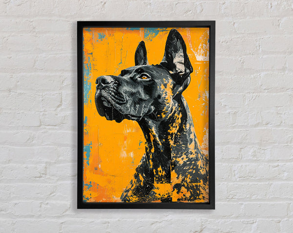Great Dane On Yellow Framed Print