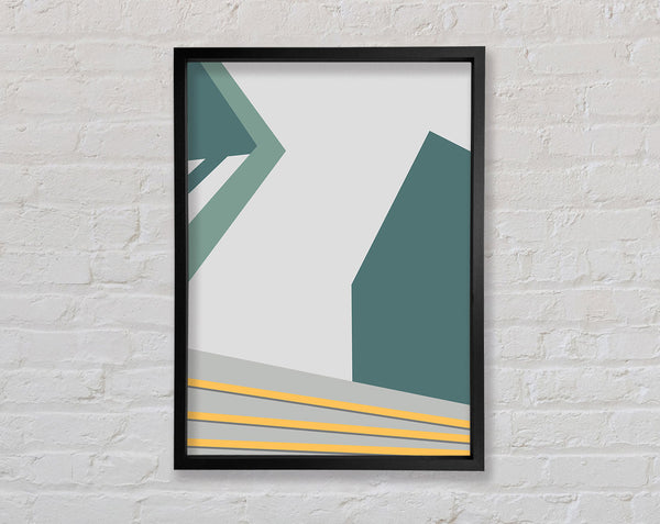 Green And White Abstract  Yellow Lines Framed Print
