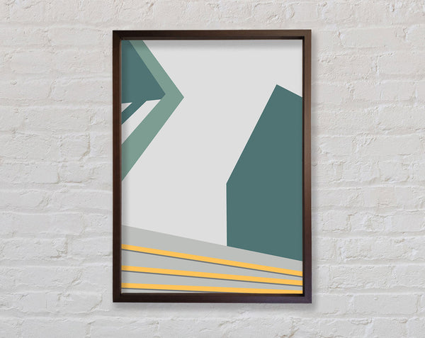 Green And Walnut Abstract  Yellow Lines Framed Print