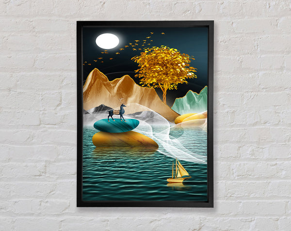 Green Lake With Golden Tree Framed Print