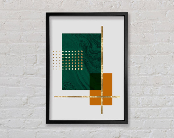 Green Rectangle With Gold Lines Framed Print