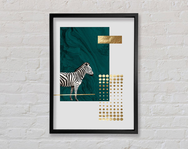 Green Rectangle With Zebra Framed Print