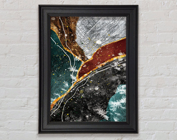 Green  Black Gold Abstract Framed Print