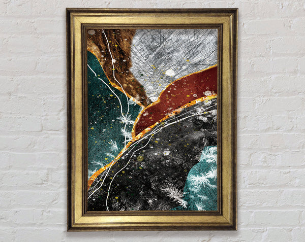 Green  White Gold Abstract Framed Print
