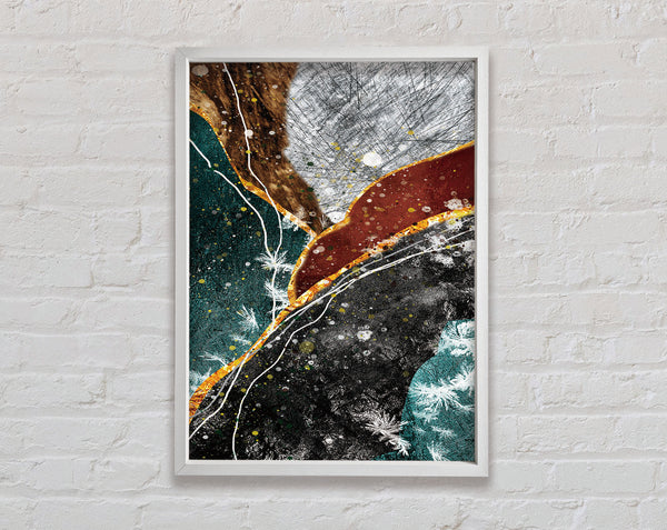 Green  White Gold Abstract Framed Print
