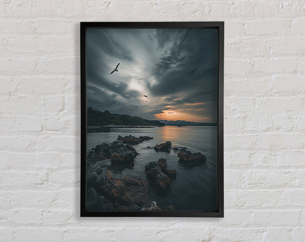 Grey Sky Seascape Framed Print