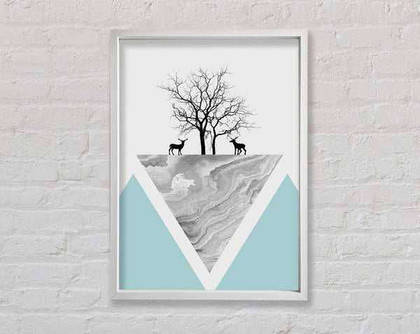 Grey Triangle With White Tree Framed Print