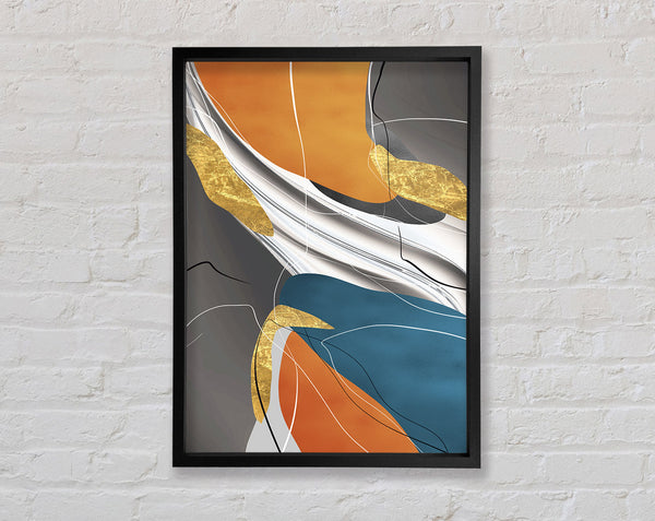 Grey  Blue And Orange Abstract Framed Print