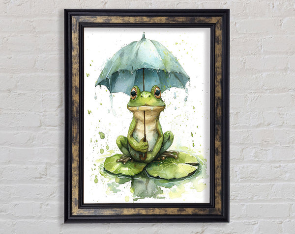 Happy Frog Umbrella Framed Print