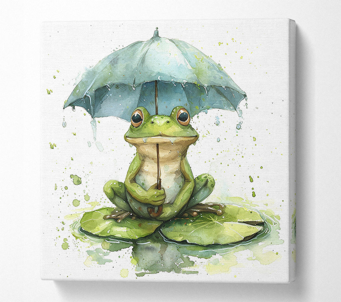  A Canvas Print of Happy Frog Umbrella Canvas Wall Art