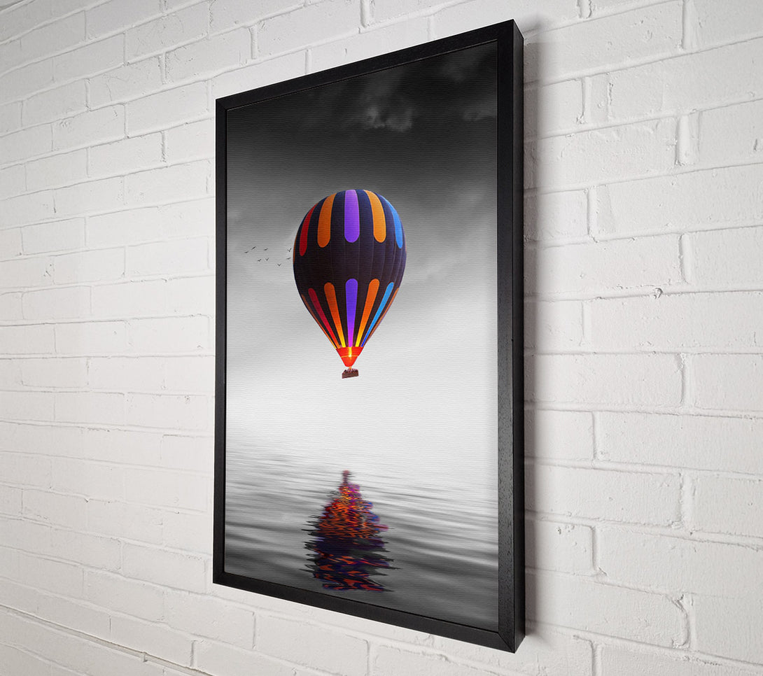  A Canvas Print of Hot Air Balloon Over A Grey Sea Canvas Print