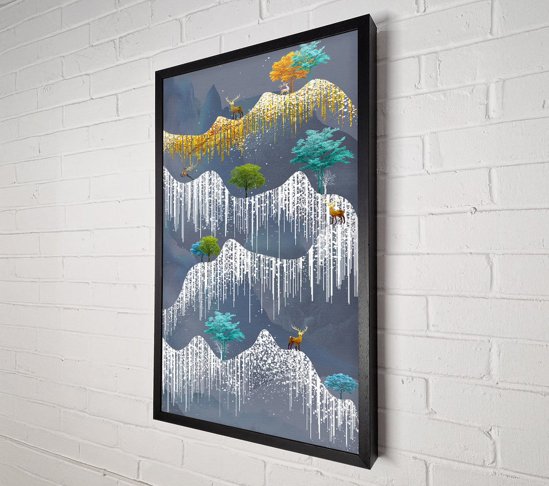  A Canvas Print of Icy Abstract Mountains With Deer Canvas Print