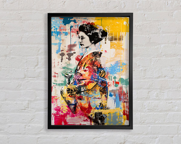 Japanese Graffiti Woman Framed Print