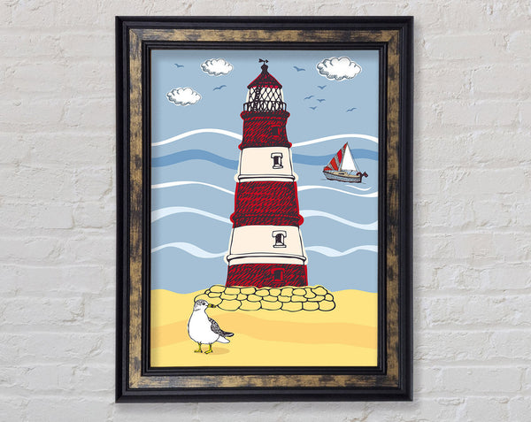 Light House Bird Watch Framed Print