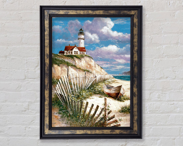 Lighthouse On Cliff Framed Print