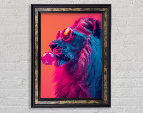Lion Bubble Gum Framed Print