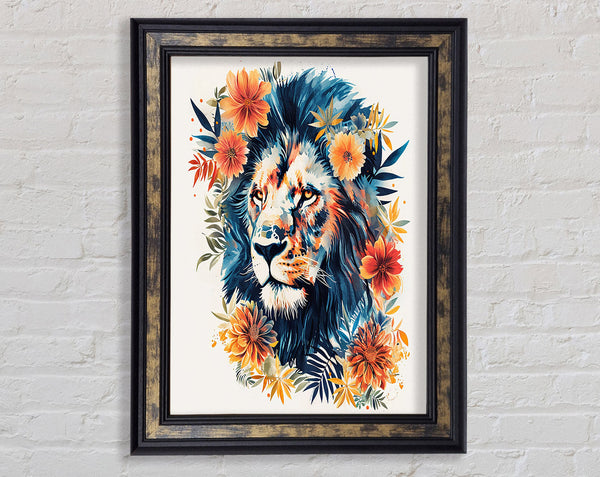 Lion Flowers Sun Framed Print