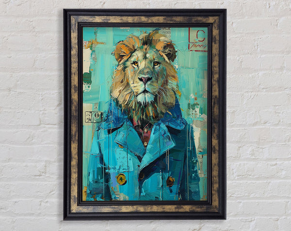 Lion In A Blue Coat Framed Print