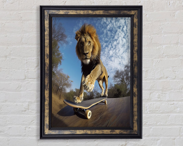 Lion Skateboard Framed Print