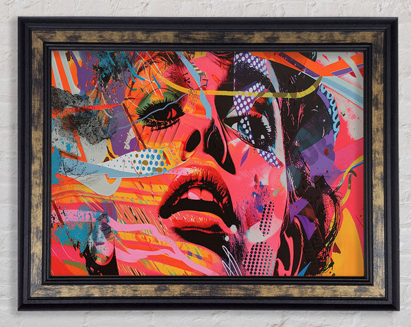 Lithograph Collage Woman Framed Print
