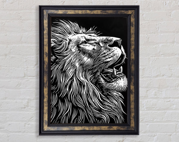 Lithograph Lion Art Framed Print