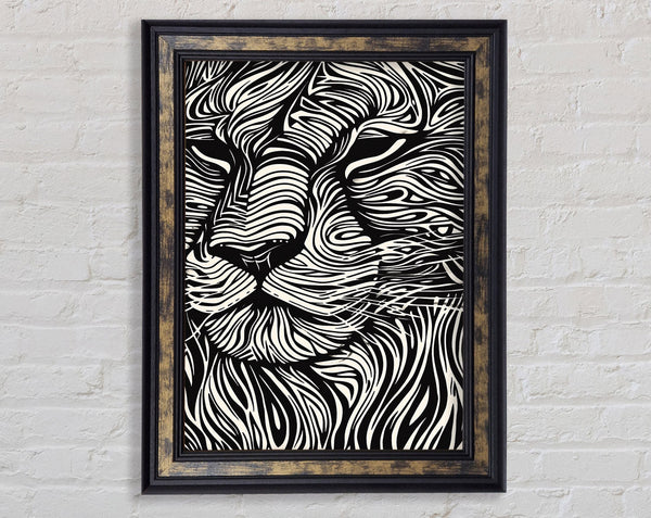 Lithograph Lion Framed Print
