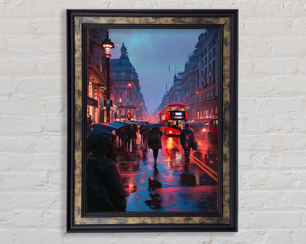 London Bus At Dusk Framed Print