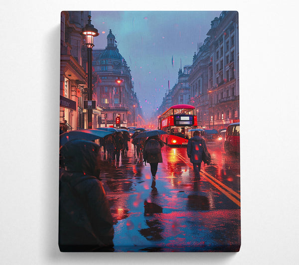  A Canvas Print of London Bus At Dusk Canvas Wall Art